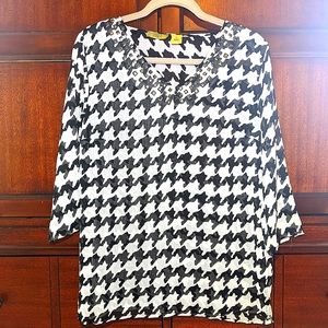 Valerie Stevens Blouse / Houndstooth Pattern Sheer Blouse